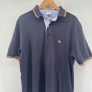 Brooks Brothers‎ Performance Polo Shirt Navy Orange Trim Men's Size L Cotton